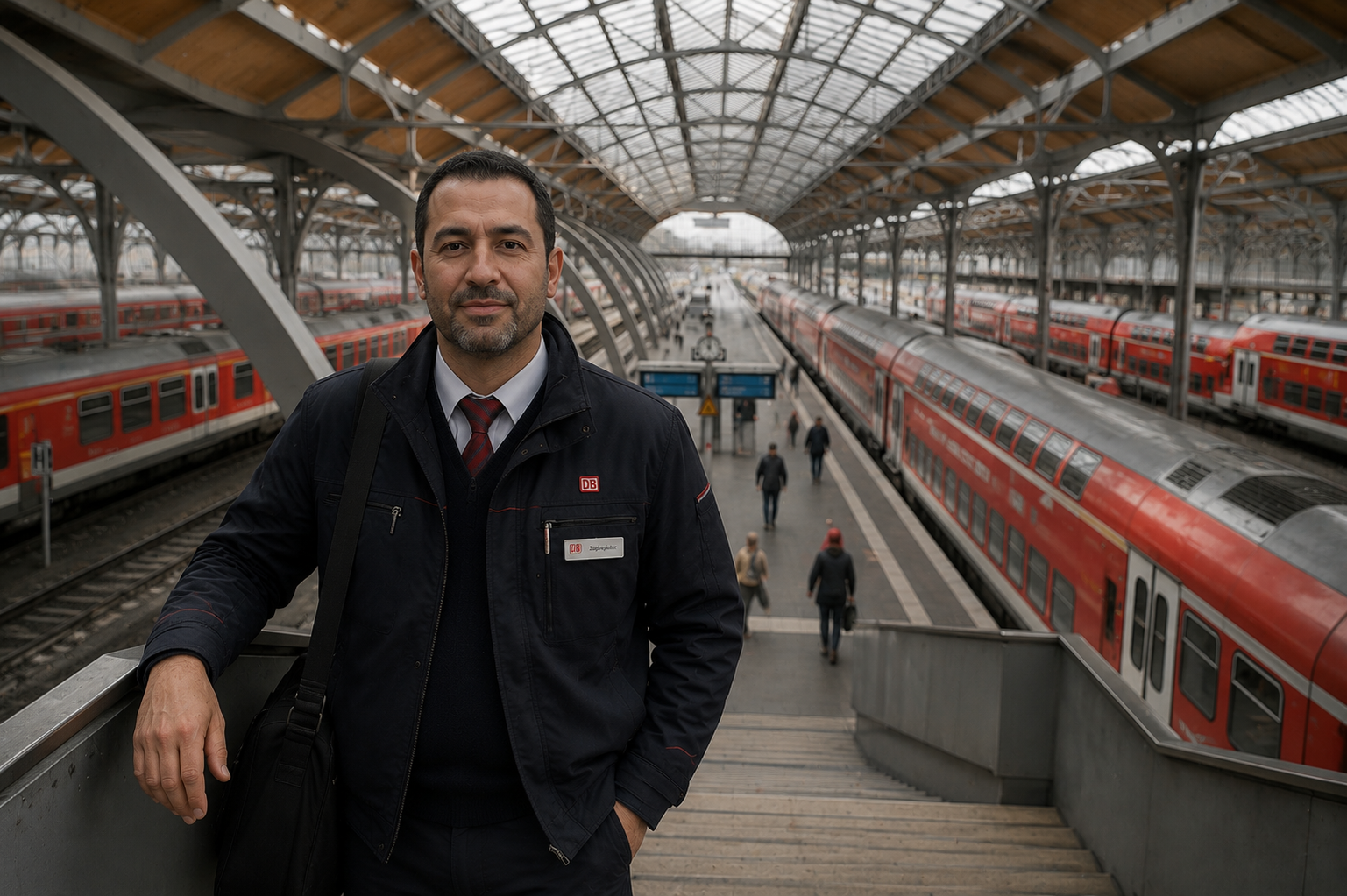 Zugbegleiter am Lübecker Hauptbahnhof